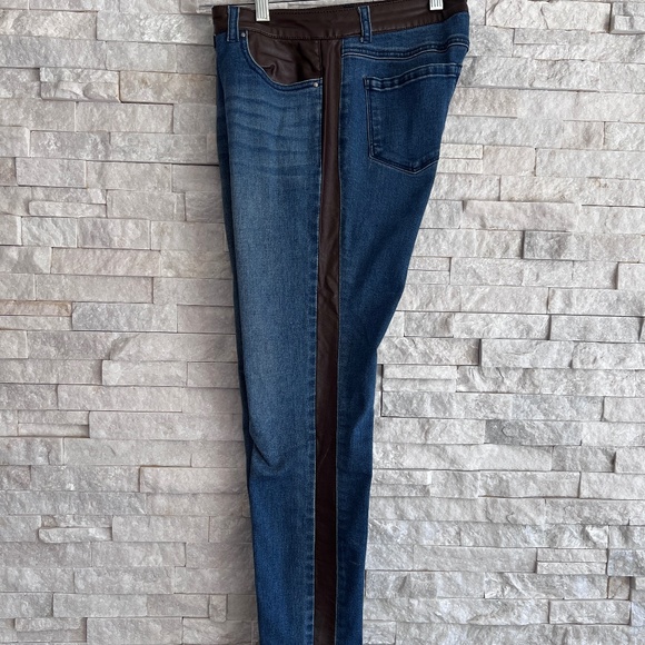 ECRU Los Feliz Leather Inset Jean. Vintage denim/chocolate brown. - Picture 3 of 6